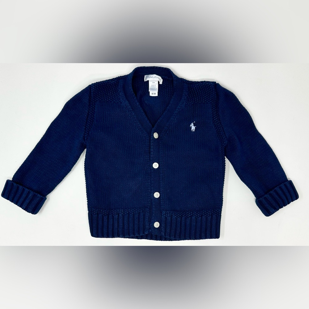 Ralph Lauren Navy Blue V Neck Button Front Sweater‎ Cardigan Boys Size 18M